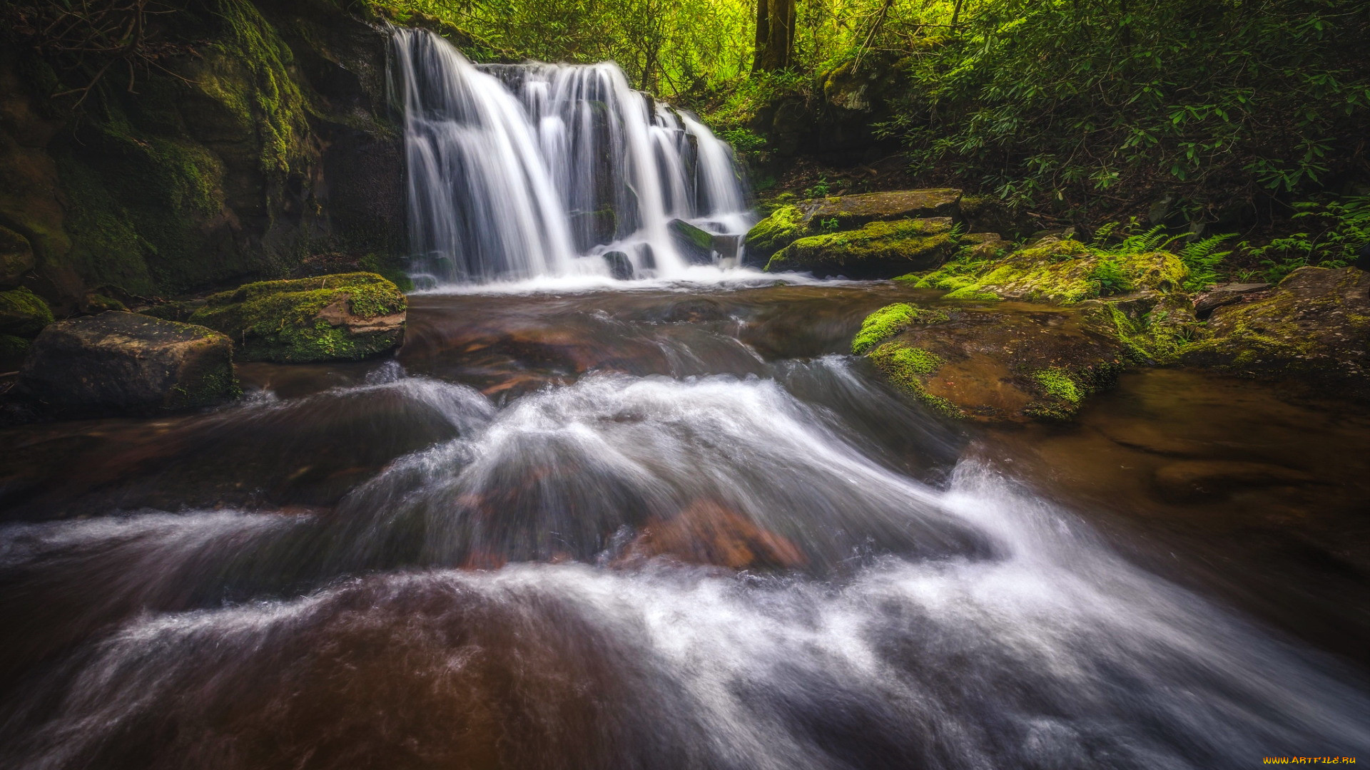 waterfall in great smoky mountains, tennessee, �������, ��������, waterfall, in, great, smoky, mountains